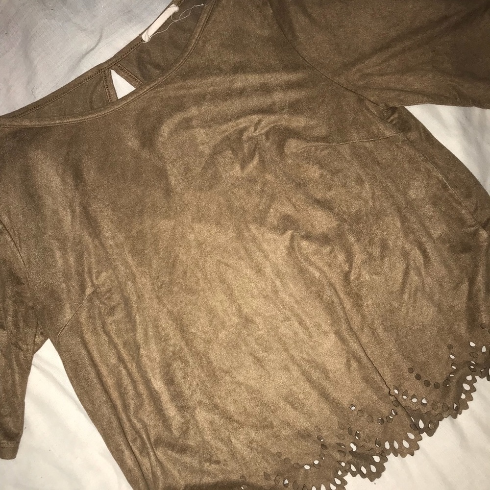 Brown suede quarter sleeve blouse
